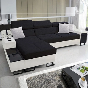 Ecksofa mit Schlaffunktion Alcamo schwarz/weiß links elegantes Ecksofa mit einer ausziehbaren praktischen Schublade an der Seite des Möbels