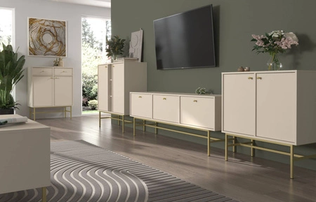Schubladenkommode Kioto III 84 cm beige ideale Kommode für Wohn- oder Schlafzimmer im modernen Stil goldener Metallrahmen