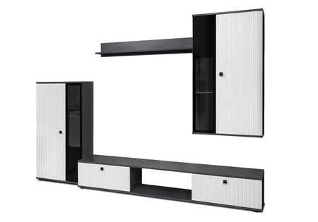 Senja Möbel matt/weiß modernes Design dekorative geriffelte Fronten mit Metallgriffen