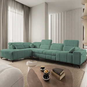 Ecksofa mit Schlaffunktion Penejos XI grün links komfortables Ecksofa mit verstellbaren Kopfstützen und zwei Bettkästen