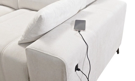 Ecksofa mit Schlaffunktion Penejos III Lux grau linksseitiges Komfort-Ecksofa für das Wohnzimmer mit ausziehbarem Fußteil Bettwäsche-Container