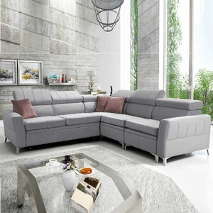 Ecksofa mit Schlaffunktion Rava IV grau Esche rechts Samt Komfort bei der täglichen Erholung Behälter für Bettzeug