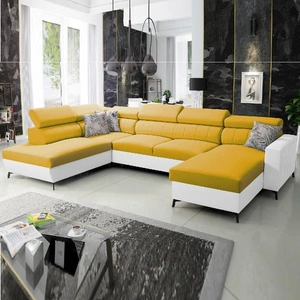 Ecksofa mit Schlaffunktion Savona VI gelb / weiß rechts elegantes und bequemes Ecksofa für das Wohnzimmer zwei Container für Bettzeug