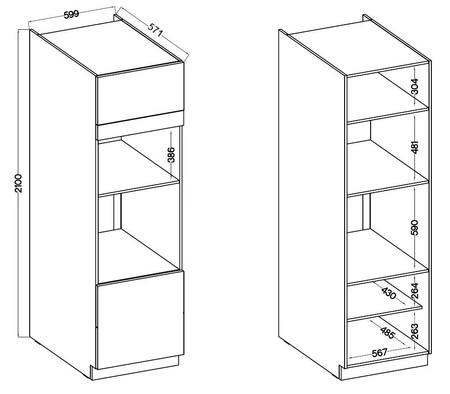 Brianza 60 DPM-210 2F Küchenschrank für Einbau-Mikrowelle und Backofen, dampf-, hitze- und spritzwassergeschützt
