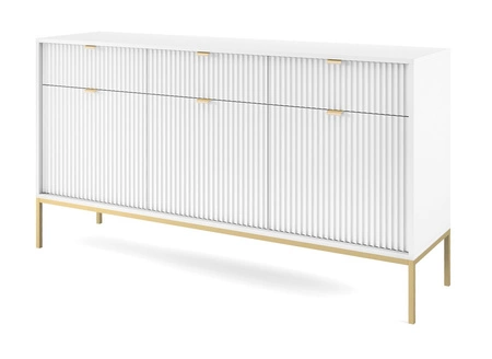 Kommode mit Schubladen Lovro 154 cm weiß modernes Design wird Liebhaber von ausdrucksstarken Interieurs begeistern Goldmetall-Accessoires