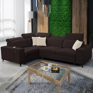 Ecksofa mit Schlaffunktion Kelly Sleek II braun links elegantes Ecksofa für Wohnzimmer aus strapazierfähigem Webstoff