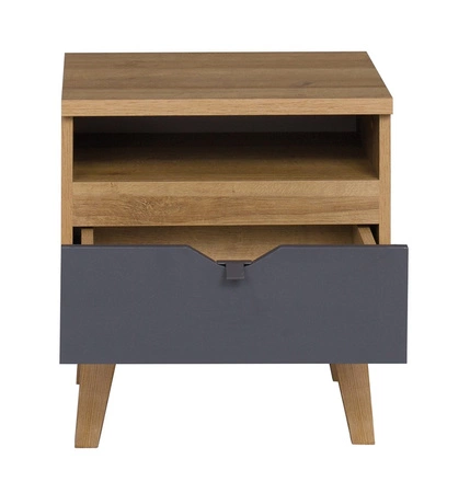 Nachttisch mit Schublade Memone Eiche gold / graphit stilvoller Schrank für Schlafzimmer oder Jugendzimmer im skandinavischen Stil