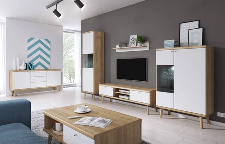 Primo 80 cm Eiche riviera / weiß modernes skandinavisches Design Kleiderschrank mit Vollauszugssystem