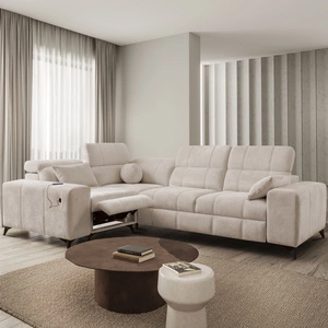 Ecksofa mit Schlaffunktion Penejos II Lux beige links bequemes Ecksofa für das Wohnzimmer mit komfortablem ausziehbarem Fußteil