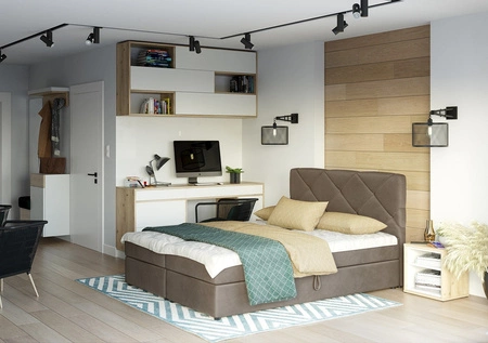 Boxspringbett Luton 140x200 hellbraun Bett im modernen skandinavischen Stil mit markantem Kopfteil