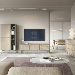 Wald Eukalyptus / beige Fischgrät-Möbelset im skandinavischen Stil geschmackvolles Fischgrät-Dekor und goldene Kantengriffe