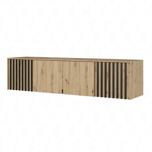 Aufsatz für Schrank Aspen 206 cm Eiche Artisan / Schwarze Lamellen funktionale Schrankerweiterung für Kleidung Schuhe und Accessoires