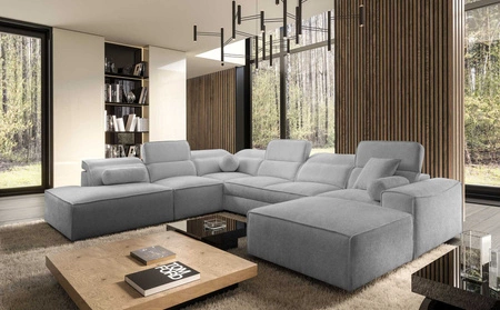 Ecksofa mit Schlaffunktion Viano X hellgrau rechts Design Ecksofa für Wohnzimmer im modernen Stil verstellbare Kopfstützen