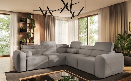 Ecksofa mit Schlaffunktion Cantare III graue Esche rechte Ecke bequemes und stilvolles Ecksofa für das Wohnzimmer zwei Container für Bettzeug