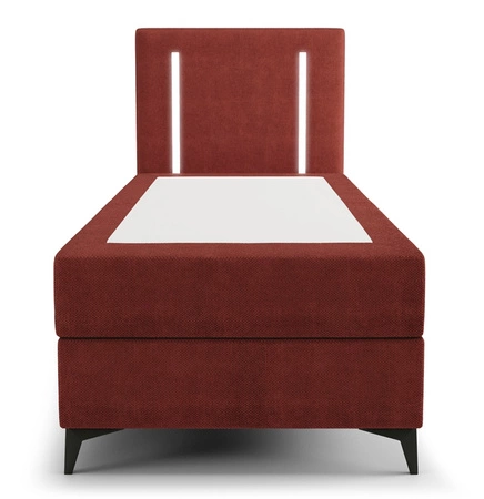 Boxspringbett Norco 80x200 dunkelrot stilvolles Bett mit Staukasten Beleuchtung im Kopfteil fügt eine einzigartige Note