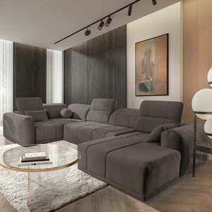 Ecksofa mit Schlaffunktion Cetara IV grau-braun rechte Ecke stilvolles Design mit verschiebbaren Rückenlehnen zwei Bettzeugkästen