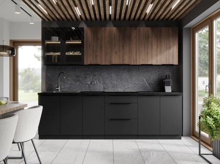 Brianza Küchenmöbel-Set / Schwarz 260 cm Metallkantengriffe Schränke sehen in modernen Interieurs großartig aus