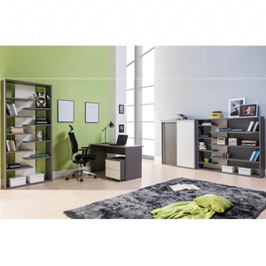 Büromöbelset Yugo in Esche grau/weiß glänzend, ideal für ein Büro oder Arbeitszimmer in einem trendigen und modernen Stil
