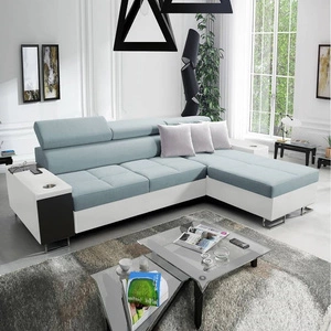 Ecksofa mit Schlaffunktion Dafni Arktisblau/Weiß rechtsseitig geflochten bietet Komfort und Funktionalität während der täglichen Erholung