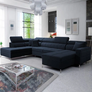 Ecksofa mit Schlaffunktion Nausa VI navy blau rechts stilvolles Ecksofa für Wohnzimmer mit komfortabler Verarbeitung Samtstoff