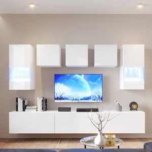 Kateri weiß / weiß glänzend universelle Schrankwand für das Wohnzimmer mit einem leichten Design wird perfekt in jedes Interieur passen