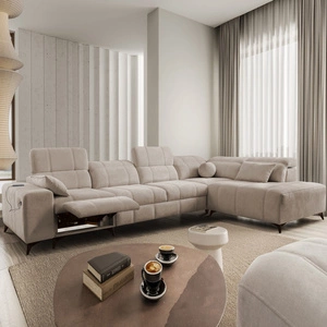 Ecksofa mit Schlaffunktion Penejos XI Lux dunkelbeige rechts stilvolles Ecksofa mit komfortablem ausziehbarem Fußteil