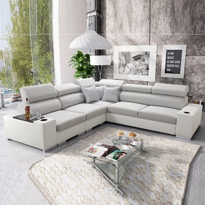 Ecksofa mit Schlaffunktion Provo III grau / weiß linkes Ecksofa mit Bettzeugablage und verstellbaren Kopfstützen