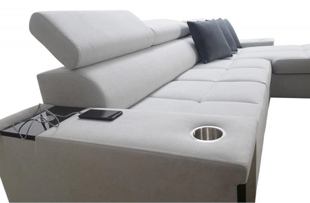 Ecksofa mit Schlaffunktion Dafni Hellbeige/Weiß rechtsseitig aus Samt bietet Komfort und Funktionalität während der täglichen Erholung