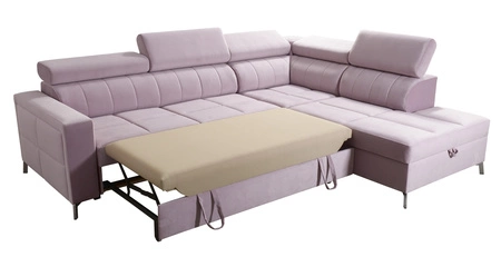 Ecksofa mit Schlaffunktion Nausa III puderrosa rechts Samt stilvolles bequemes Ecksofa verstellbare Kopfstützen Bettzeugcontainer