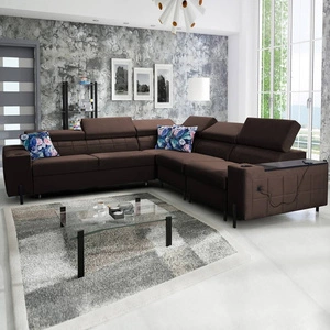 Ecksofa mit Schlaffunktion Belvi IV braun rechts elegantes und stilvolles Ecksofabett für das Wohnzimmer praktischer Stauraum an der Seite
