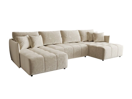 Ecksofa mit Schlaffunktion Oroso U beige Bettzeugcontainer weicher Samtstoff mit hydrophober Beschichtung dekorative Steppung