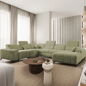 Ecksofa mit Schlaffunktion Penejos VIII olivgrünes Stilvolles Schlafsofa aus strapazierfähigem Stoff