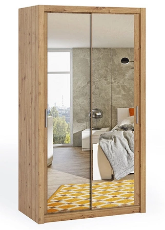 Verspiegelter Schiebeschrank Rico 120 cm Eiche handwerkliches Funktionsmöbel im klassischen Stil idealer Schrank für Schlafzimmer oder Ankleidezimmer