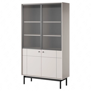 Vitrine Modesta 104 cm beige elegante Vitrine für Wohnzimmer mit minimalistischem Design geriffeltes gehärtetes Glas