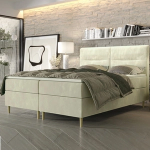 Boxspringbett Voltera 140x200 Beige moderner skandinavischer Stil mit charakteristischem Kopfteil