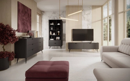 Lante 88 cm schwarz elegantes bücherregal mit schubladen designer rillen an den fronten metall kante griffe