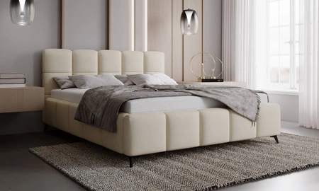 Polsterbett Olne 180x200 beige stilvolles Bett mit Bettzeugablage komfortables Kopfteil besticht durch sein elegantes Design