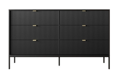 Kommode mit Schubladen Lovro 154 cm schwarz modernes Design wird Liebhaber von ausdrucksstarken Interieurs geriffelte Fronten Metallgriffe begeistern