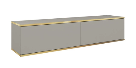 TV-Lowboard Luxury 135 cm Grau Begeistert Liebhaber eleganter Arrangements Korpus verziert mit einer goldenen Leiste stilvolle geriffelte Front