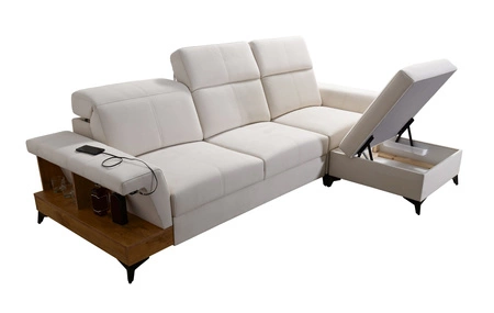 Ecksofa mit Schlaffunktion Bresso braun / schwarz rechtes Ecksofa mit praktischer Ablage in Eiche lancelot verstellbare Kopfstützen