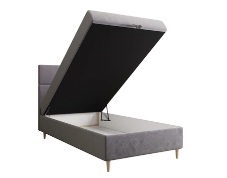 Boxspringbett Bing 90x200 hellgrau im modernen skandinavischen Stil mit gepolstertem Kopfteil Bett mit Staukasten