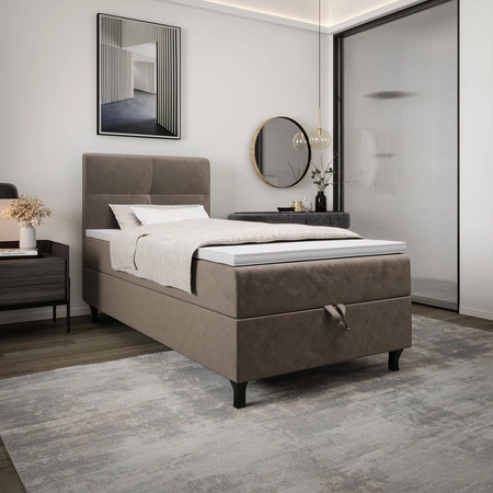 Boxspringbett Melba 90x200 hellbraun Bett im modernen skandinavischen Stil mit gepolstertem Kopfteil Bett mit Staukasten
