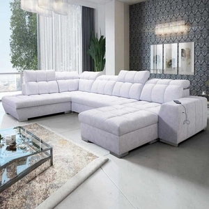 Ecksofa mit Schlaffunktion Luigi VI grau Esche rechts stilvolles Ecksofa mit Bettzeugcontainer mit weichem Stoff bezogen