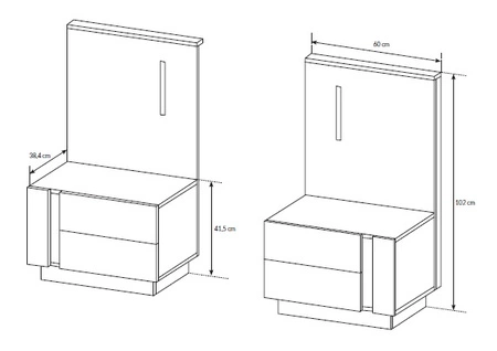 Nachttisch mit Schubladen Adria weiß glänzend / Eiche grandson modernes Möbeldesign Kanten des Schranks mit speziellem ABS-Furnier bearbeitet
