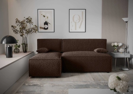 Ecksofa mit Schlaffunktion Brandon braun linke Seite weicher Stoff mit charakteristischer Schlingenoberfläche Bettzeugbehälter