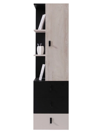 Niedriges Bücherregal Niko 45 cm schwarz / Eiche / beige ideal für das Jugendzimmer sehr brauchbares Bücherregal mit Schublade modernes Design