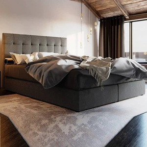 Boxspringbett Widnes 160x200 grau Bett im modernen skandinavischen Stil mit markantem Kopfteil
