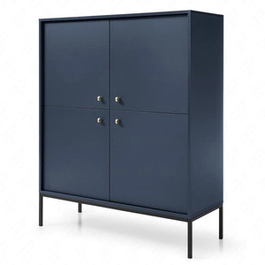 Hohe Kommode Mono 104 cm Dunkelblau Minimalistisches Design stilvoller goldener Griff schlichte Form mit metallischen Elementen