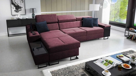 Ecksofa mit Schlaffunktion Alcamo burgundy links elegantes und stilvolles Ecksofa mit einer praktischen Schublade an der Seite des Möbels