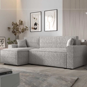 Ecksofa mit Schlaffunktion Brandon Bis grau Esche links weicher Stoff mit charakteristischer Schlingenoberfläche Bettzeugbehälter